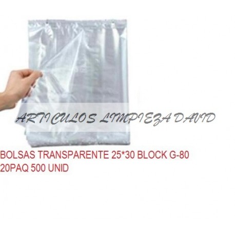 BOLSAS TRANSPARENTE 25*30 BLOCK G-80 20PAQ 500 UNI