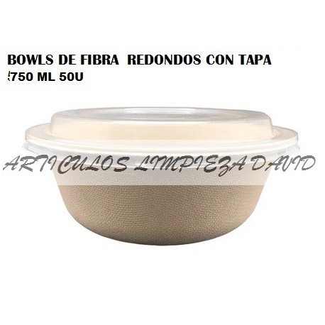 BOWLS DE FIBRA  REDONDOS CON TAPA 750ML 50U