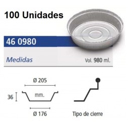 BANDEJAS ALUMINIO MEDIO POLLO REDONDO S.NEV 980 ML 100 UNID